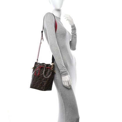 Fendi Vitello Grace F is Fendi Bi-Color FF 1974 Embossed Grande Mon Tresor Bucket Bag Maya Black Fragola 3 of 11