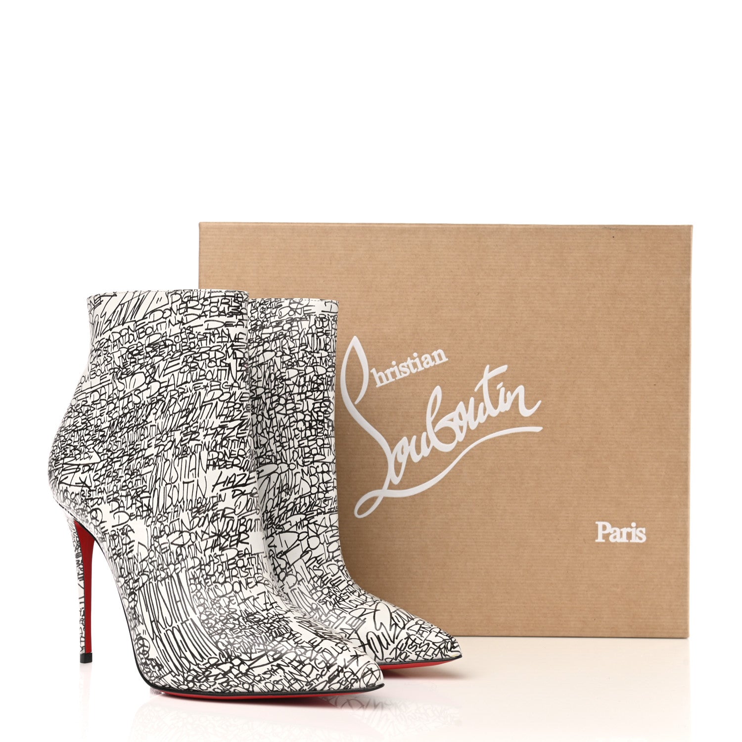 Christian Louboutin Calfskin Caligraf So Kate Booty 100 Ankle Boots 35.5 Black White 8 of 8