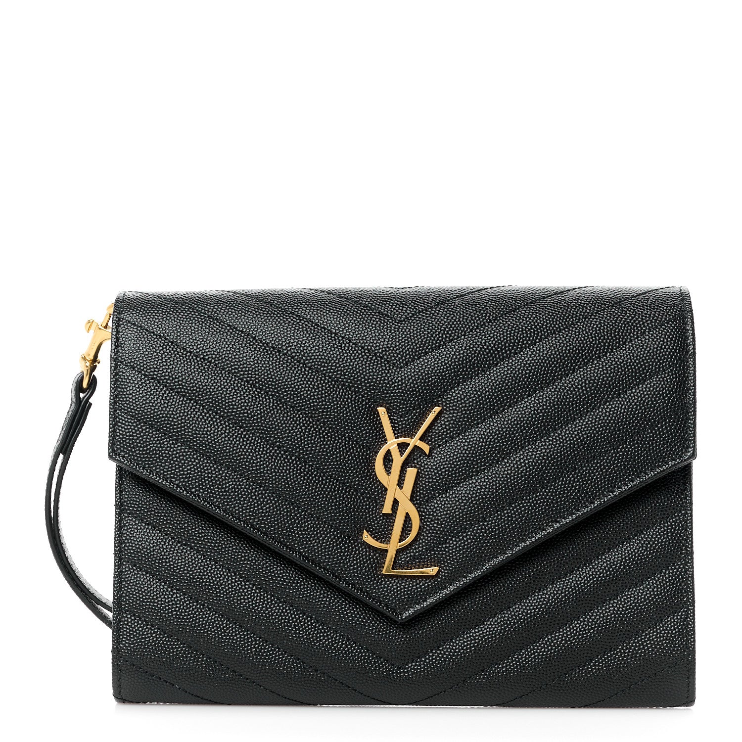 Saint Laurent Grain De Poudre Matelasse Chevron Monogram Envelope Clutch Black 1 of 10