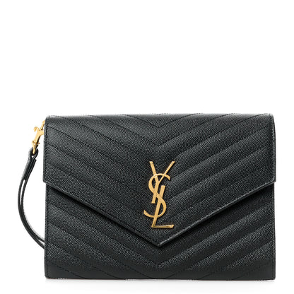 Saint Laurent Grain De Poudre Matelasse Chevron Monogram Envelope Clutch Black 1 of 10