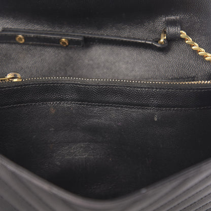 Saint Laurent Grain De Poudre Matelasse Chevron Monogram Chain Wallet Black 11 of 18
