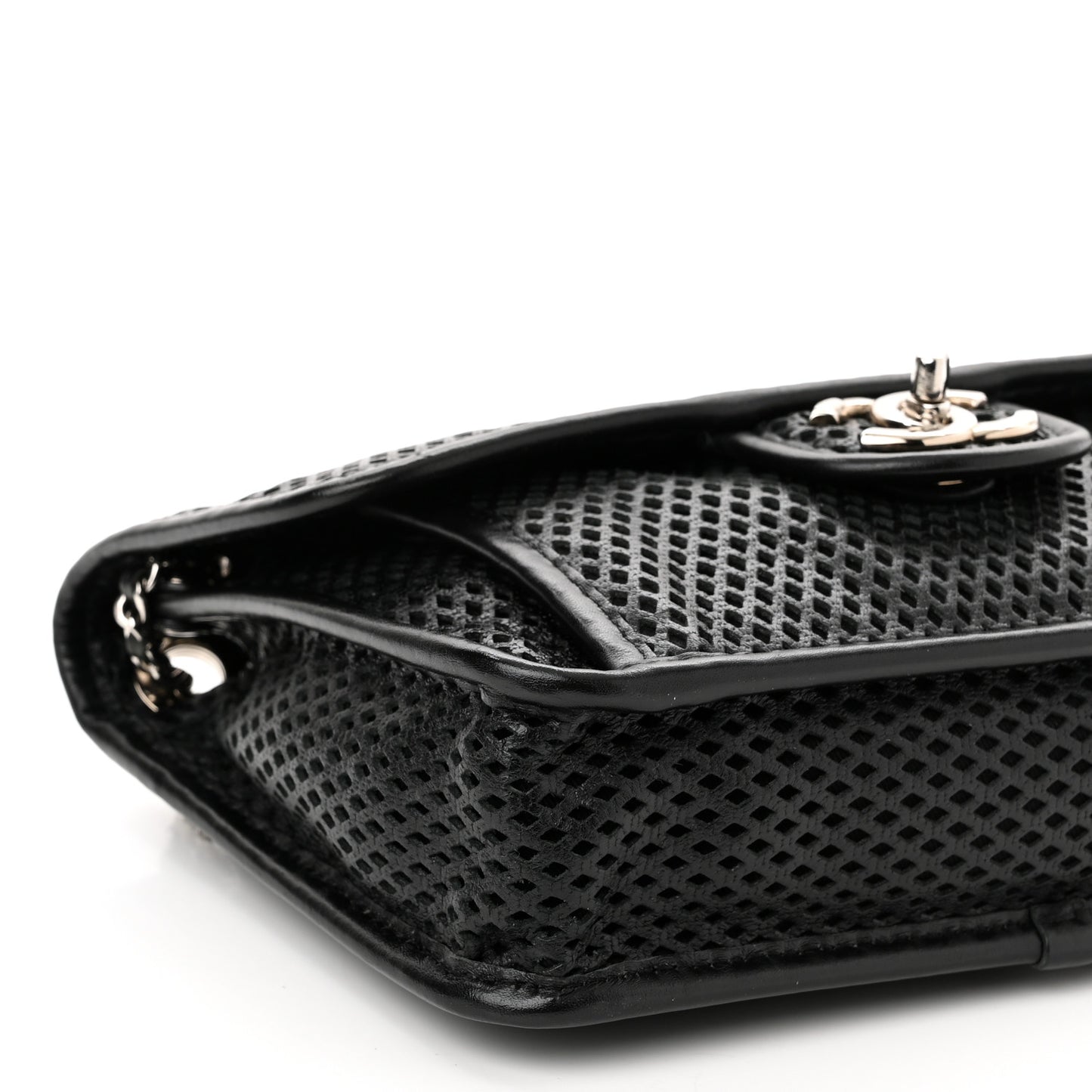 Metallic Perforated Calfskin Small Up In The Air Flap Black