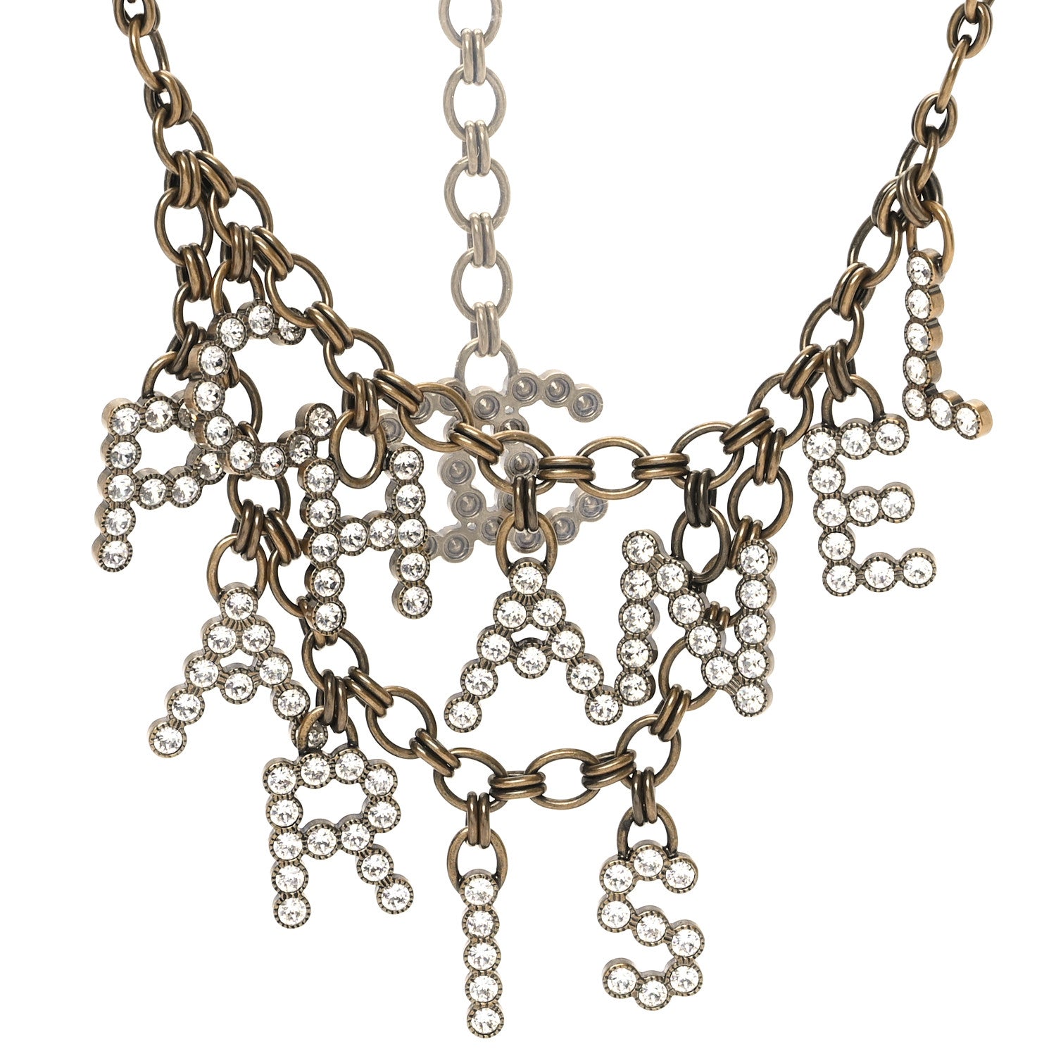 Chanel Crystal City of Lights Letter Chain Necklace Gold 1 of 5