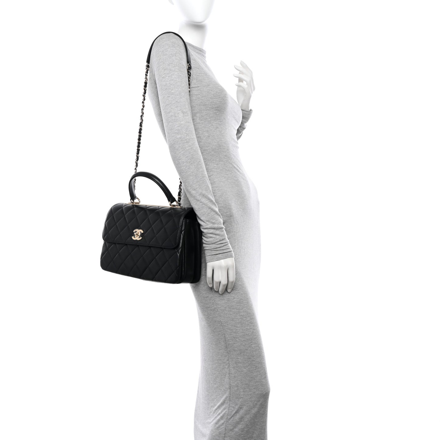 Lambskin Quilted Medium Trendy CC Flap Dual Handle Bag Black