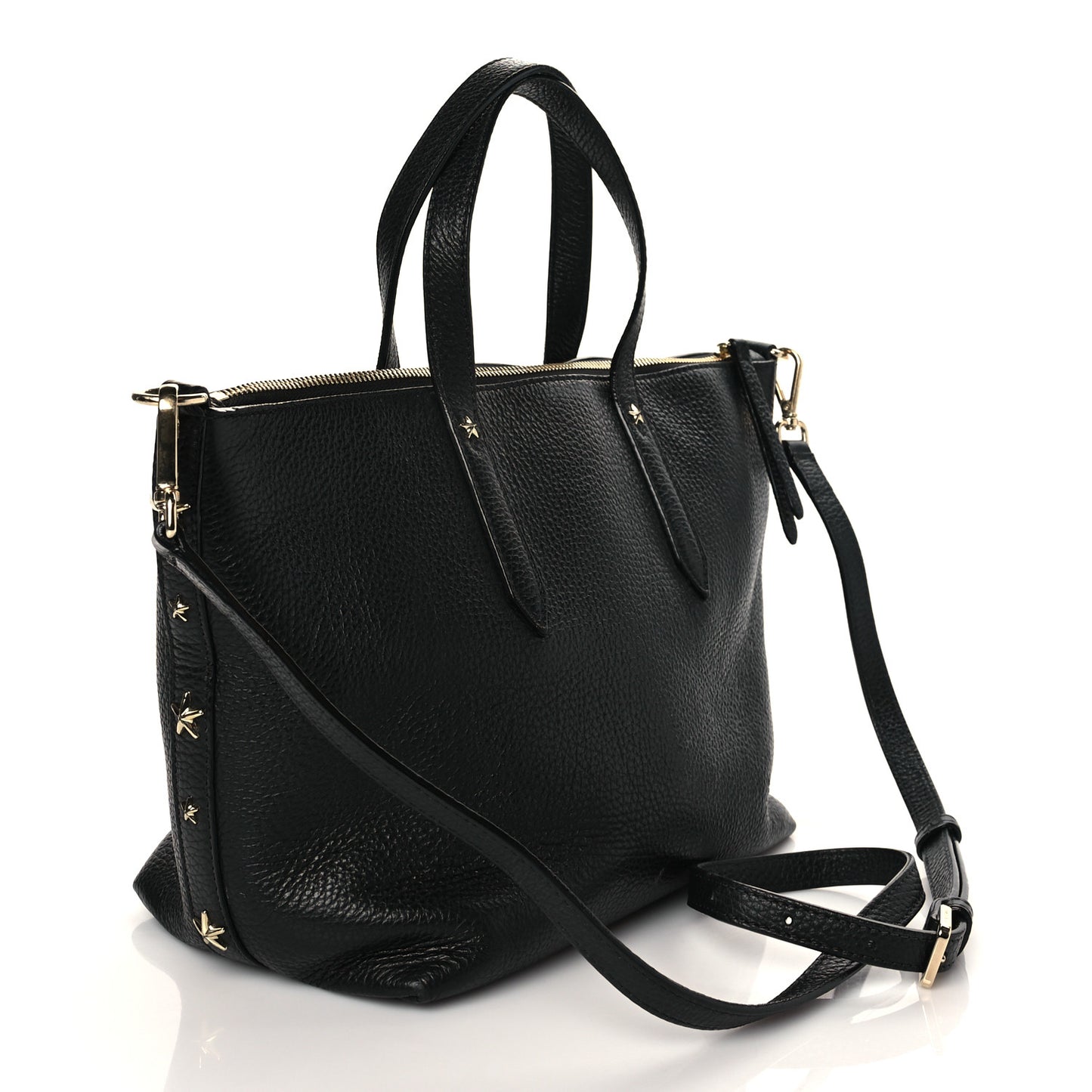 Grainy Calfskin Star Studded Bria Tote Black