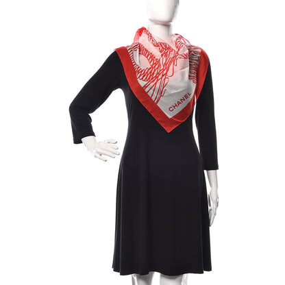 Chanel Cotton Logo Square Scarf White Red 2 of 4