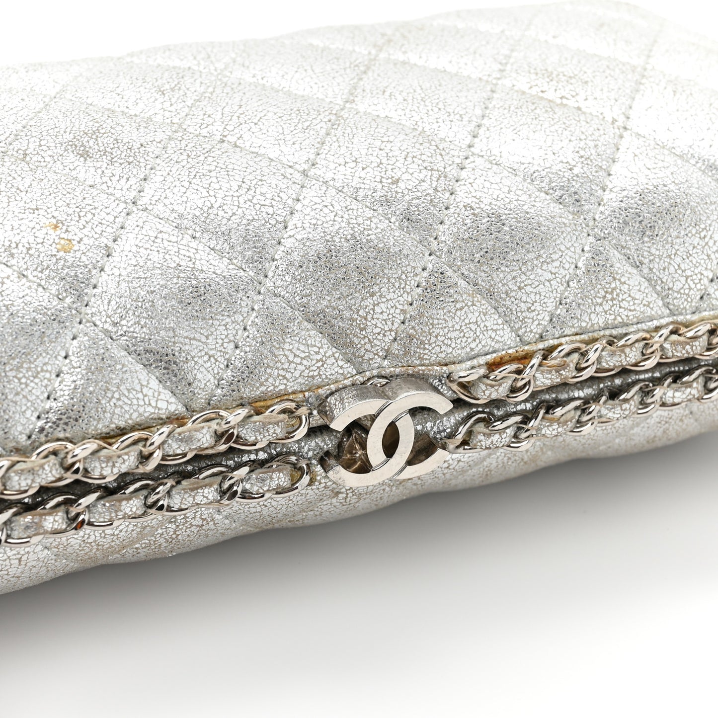 Metallic Lambskin Small Chain Around Clutch Silver