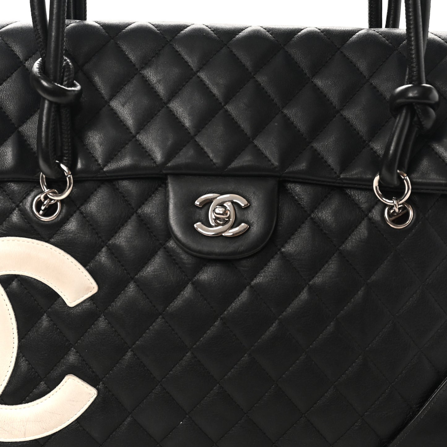 Calfskin Quilted Large Cambon Flap Black White