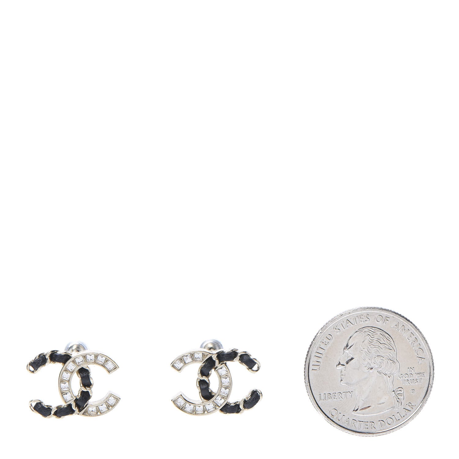 Chanel Crystal Baguette Lambskin Chain CC Vintage Allure Stud Earrings Black Gold 2 of 6