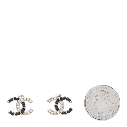 Chanel Crystal Baguette Lambskin Chain CC Vintage Allure Stud Earrings Black Gold 2 of 6