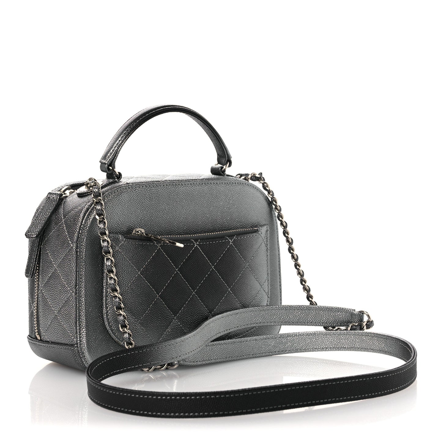 Metallic Caviar Small Coco Curve Vanity Bag Navy Blue Silver
