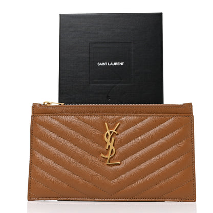 Saint Laurent Grain De Poudre Chevron Monogram Bill Pouch Dark Natural 10 of 10