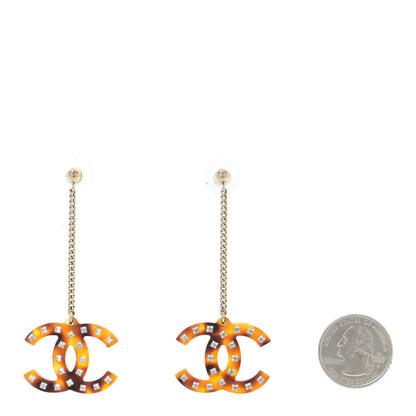 Chanel CC Crystal Drop Earrings Tortoise 2 of 7