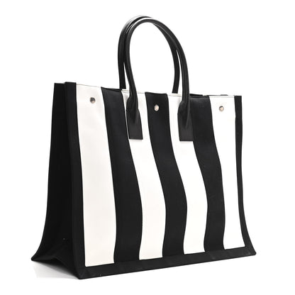 Saint Laurent Canvas Noe Striped Tote Black White 3 of 10