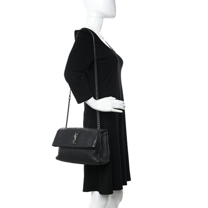 Saint Laurent Calfskin Crocodile Embossed Medium West Hollywood Monogram Fold-Over Black 2 of 12