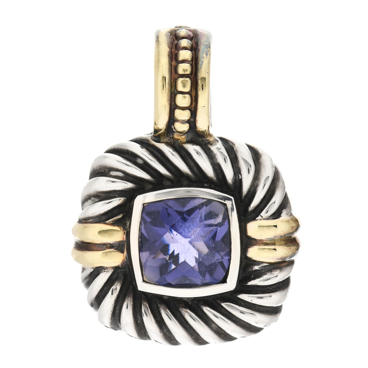 David Yurman Sterling Silver 14K Yellow Gold Amethyst 7mm Albion Enhancer Pendant 1 of 5