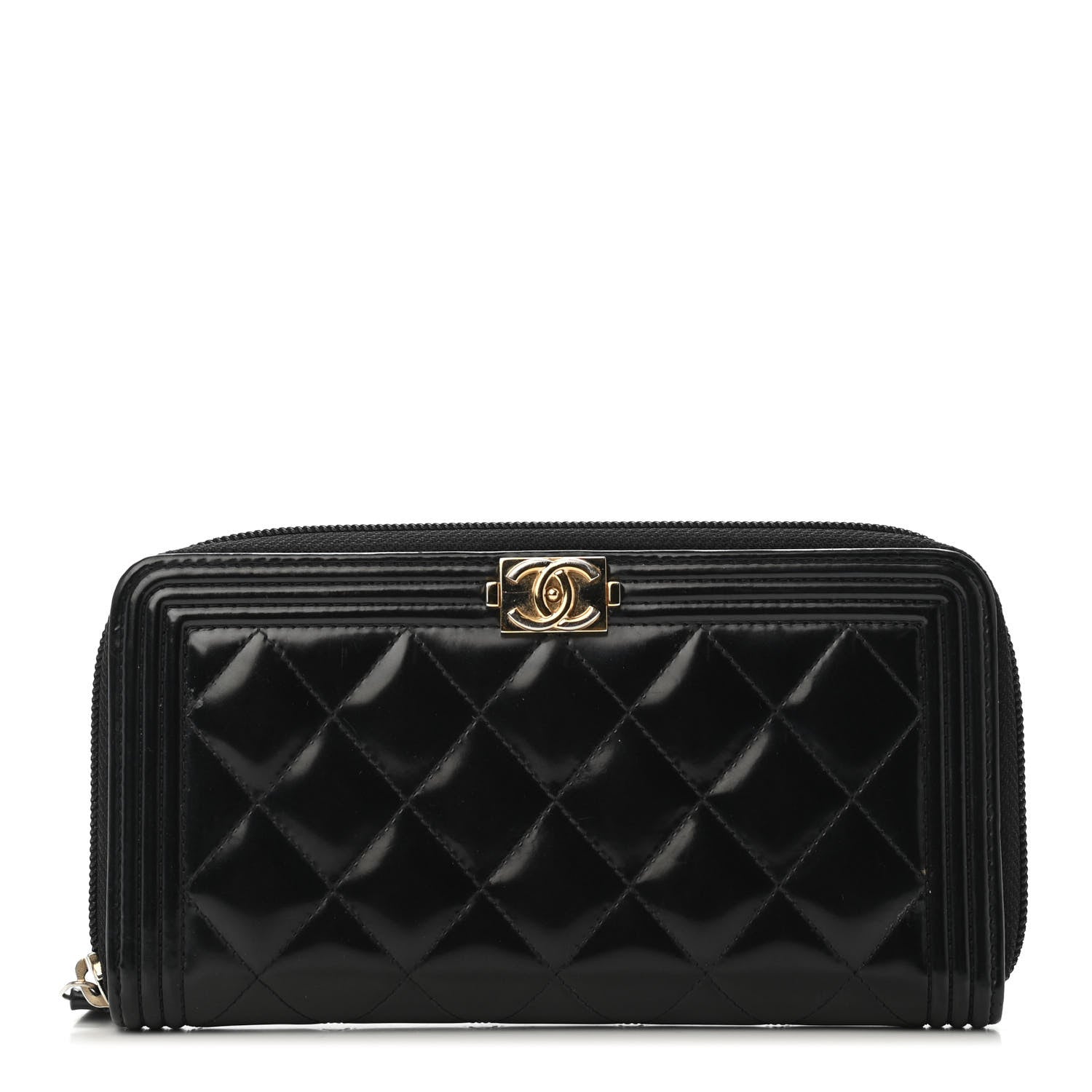 Chanel Glazed Calfskin Boy Zip Around Wallet Black 1 of 4