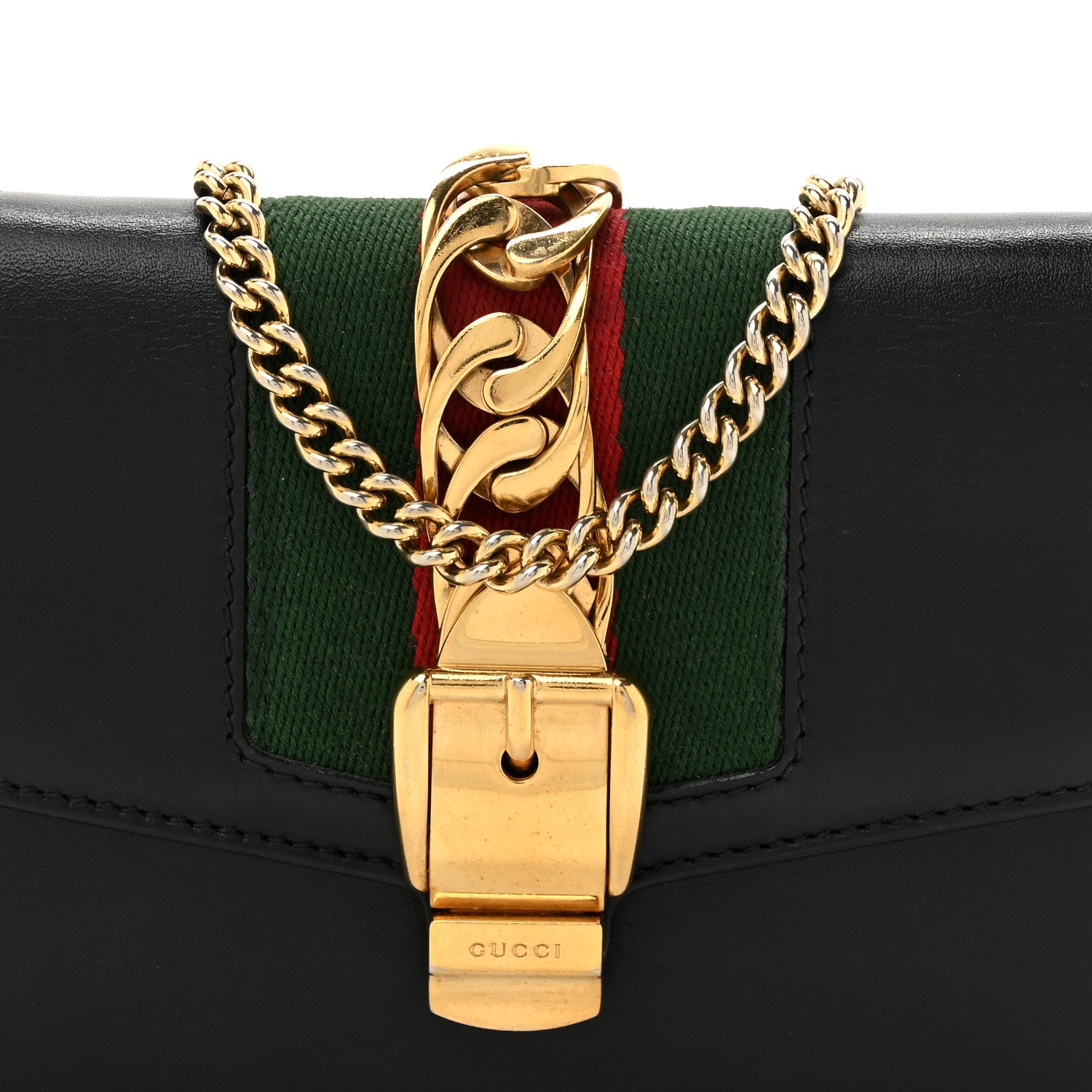 Gucci Calfskin Super Mini Sylvie Chain Shoulder Bag Black 8 of 14
