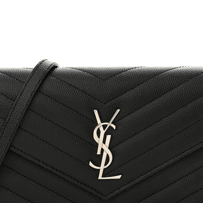 Saint Laurent Grain De Poudre Matelasse Chevron Monogram Envelope Chain Wallet Black 8 of 13