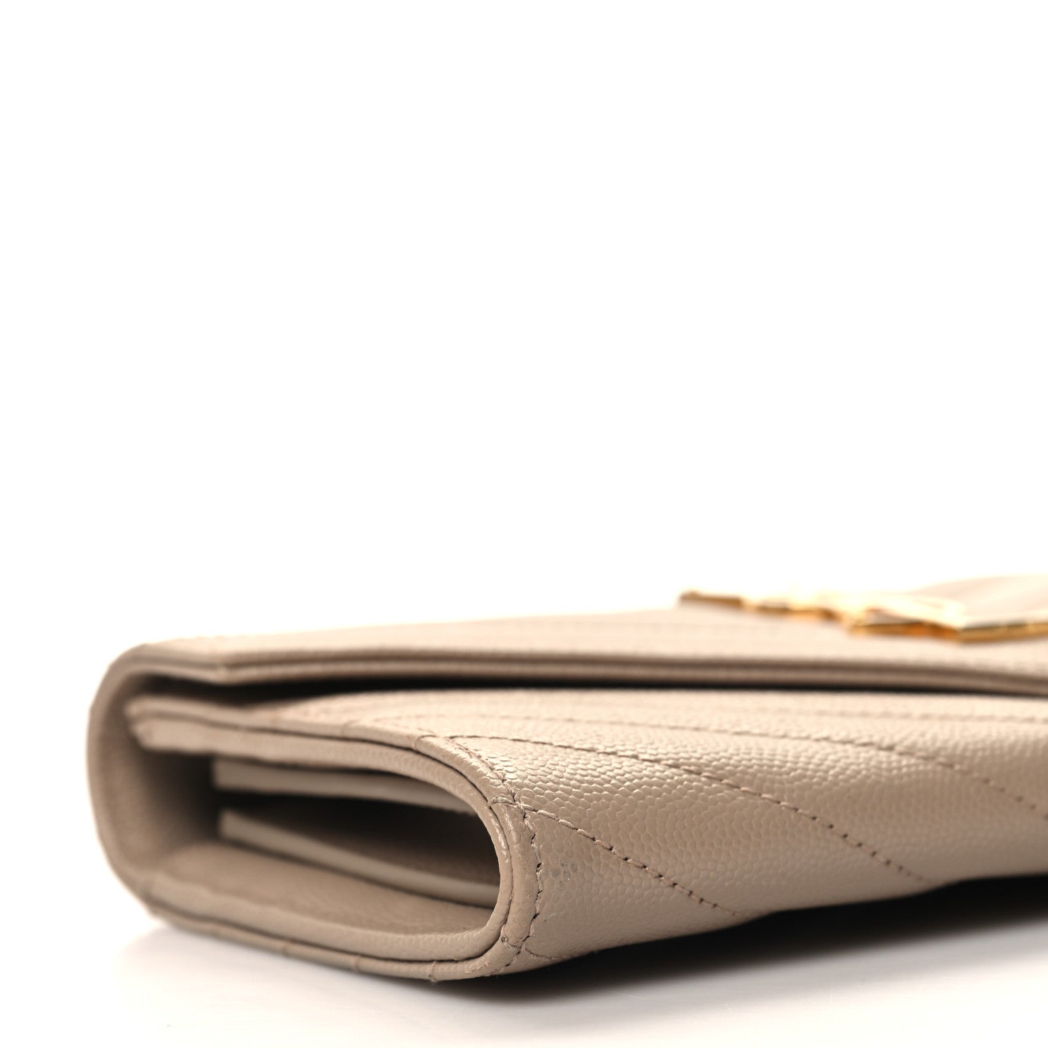 Saint Laurent Grain De Poudre Matelasse Chevron Monogram Flap Wallet Dark Beige 8 of 12