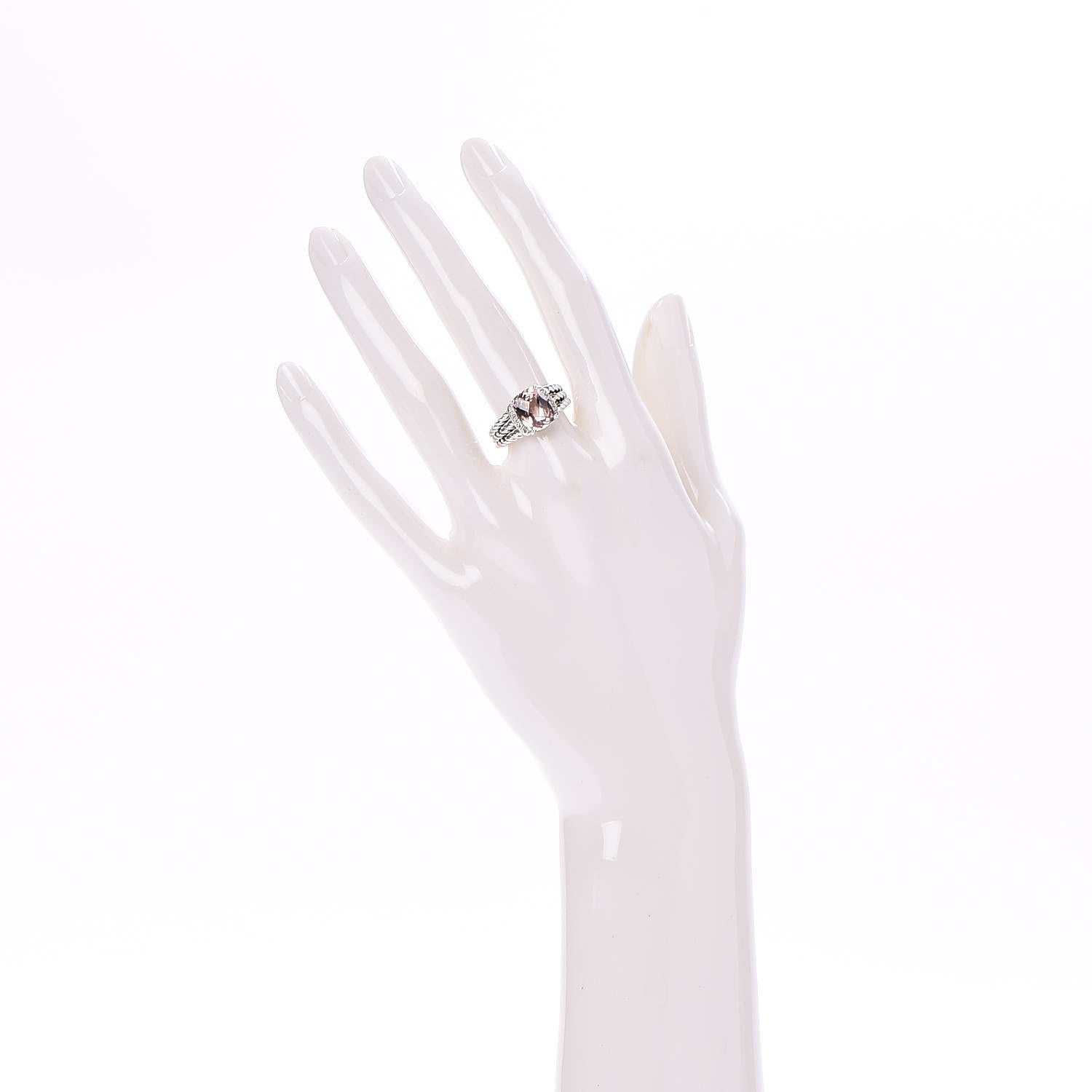 David Yurman Sterling Silver Diamond Morganite 10mm Petite Wheaton Ring 53 6.25 2 of 4