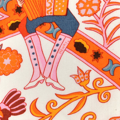 Hermes Cashmere Peuple Du Vent Shawl 140 White Orange Rose 3 of 5