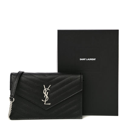Saint Laurent Grain De Poudre Matelasse Chevron Monogram Envelope Chain Wallet Black 11 of 11