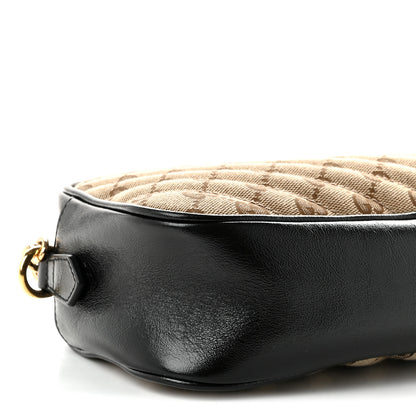 Gucci Monogram Matelasse Diagonal Small GG Marmont Chain Shoulder Bag Beige Black 9 of 11
