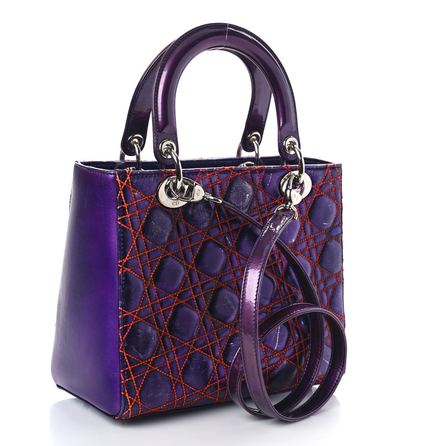 Metallic Lambskin Cannage Medium Anselm Reyle Lady Dior Purple Orange