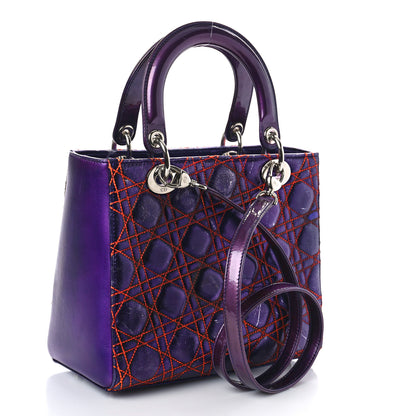 Christian Dior Metallic Lambskin Cannage Medium Anselm Reyle Lady Dior Purple Orange 3 of 13