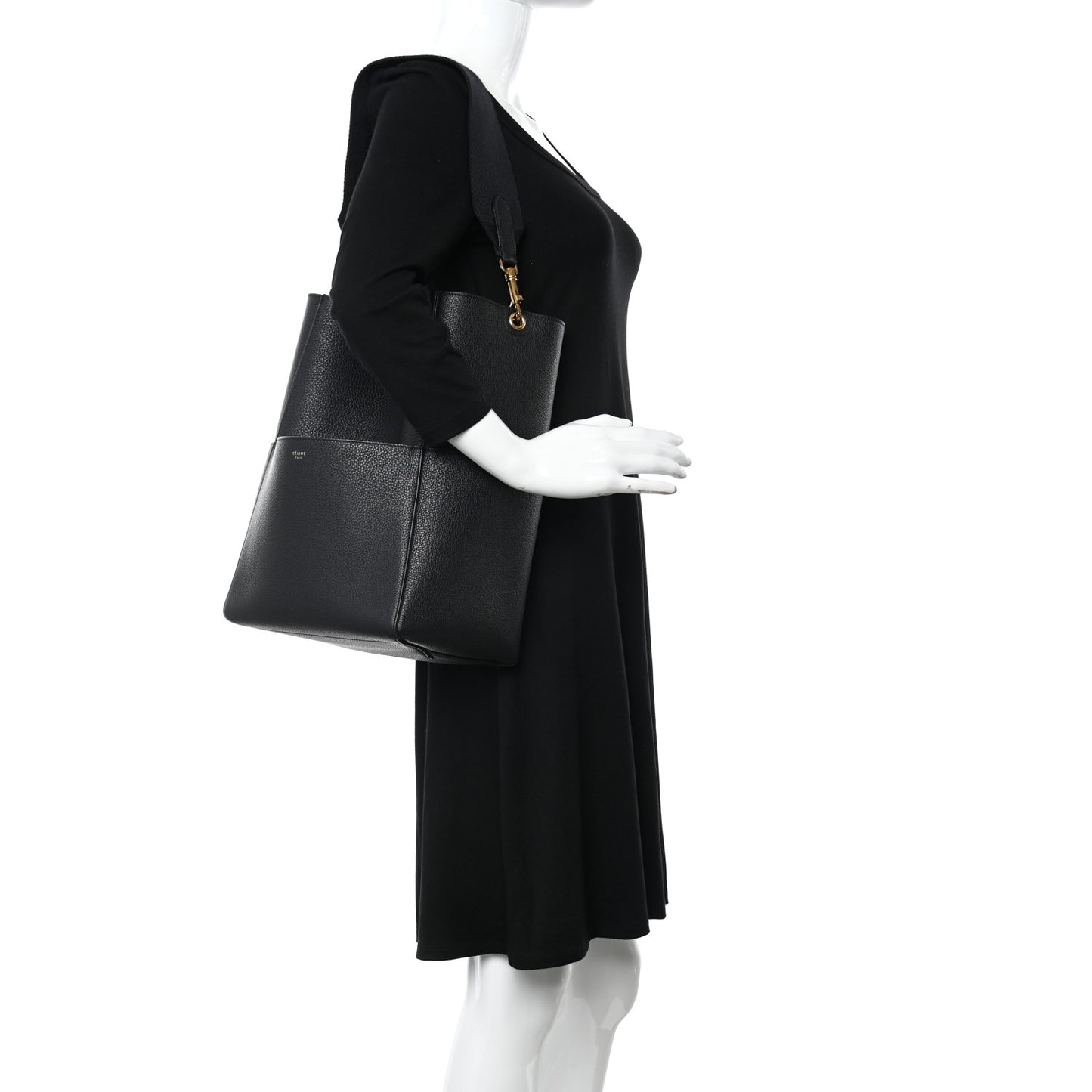 Soft Grained Calfskin Sangle Bucket Bag Black