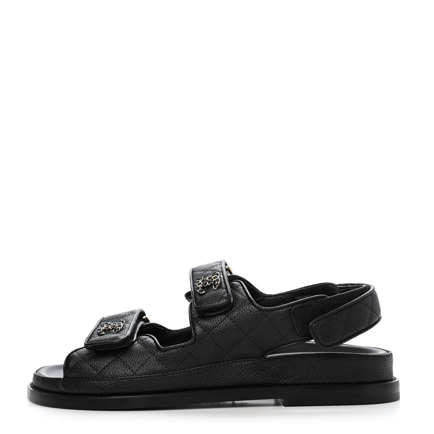 Grained Calfskin Velcro Dad Sandals 37 Black