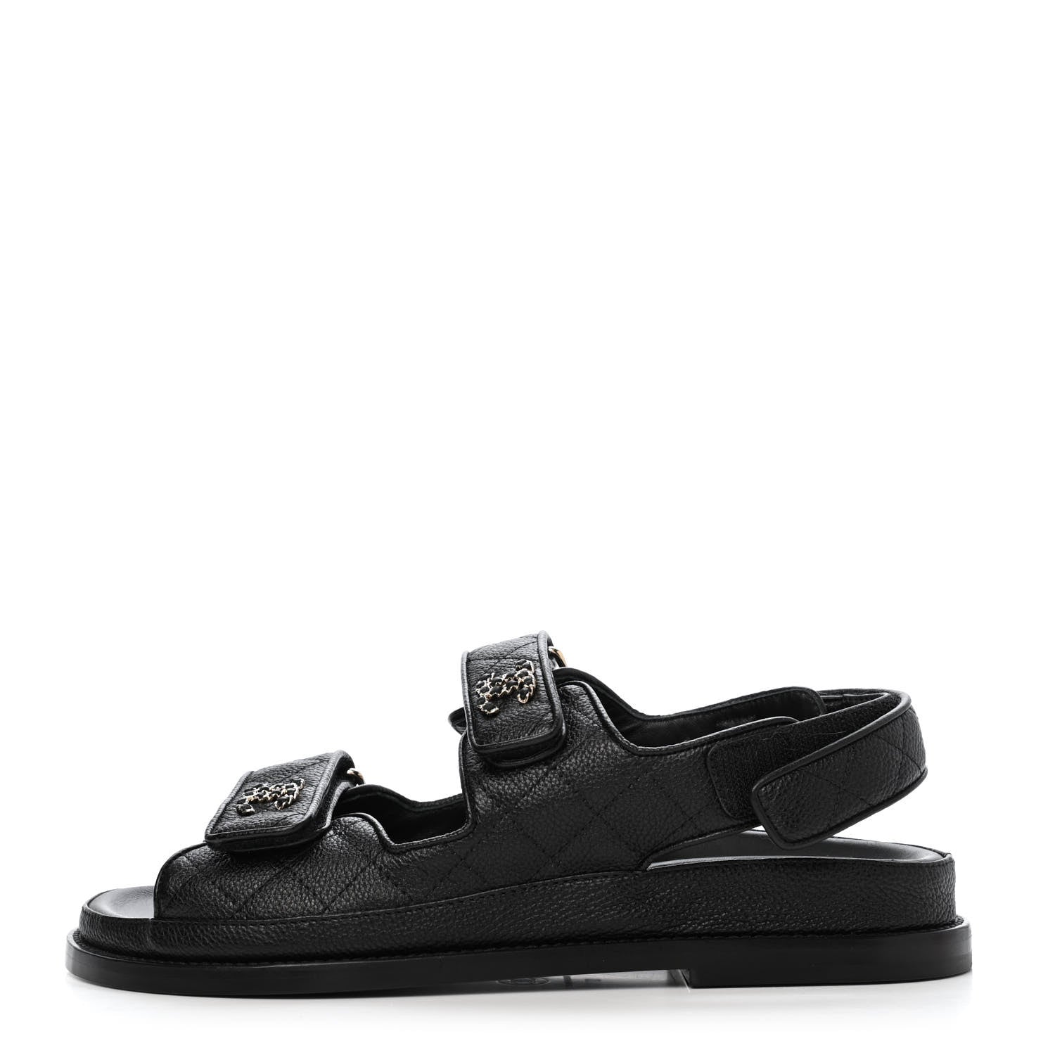 Chanel Grained Calfskin Velcro Dad Sandals 37 Black 1 of 4