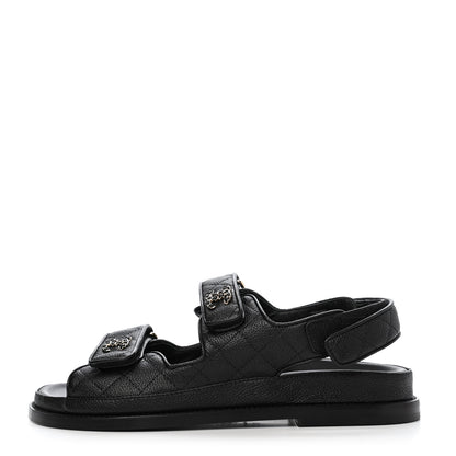 Chanel Grained Calfskin Velcro Dad Sandals 37 Black 1 of 4