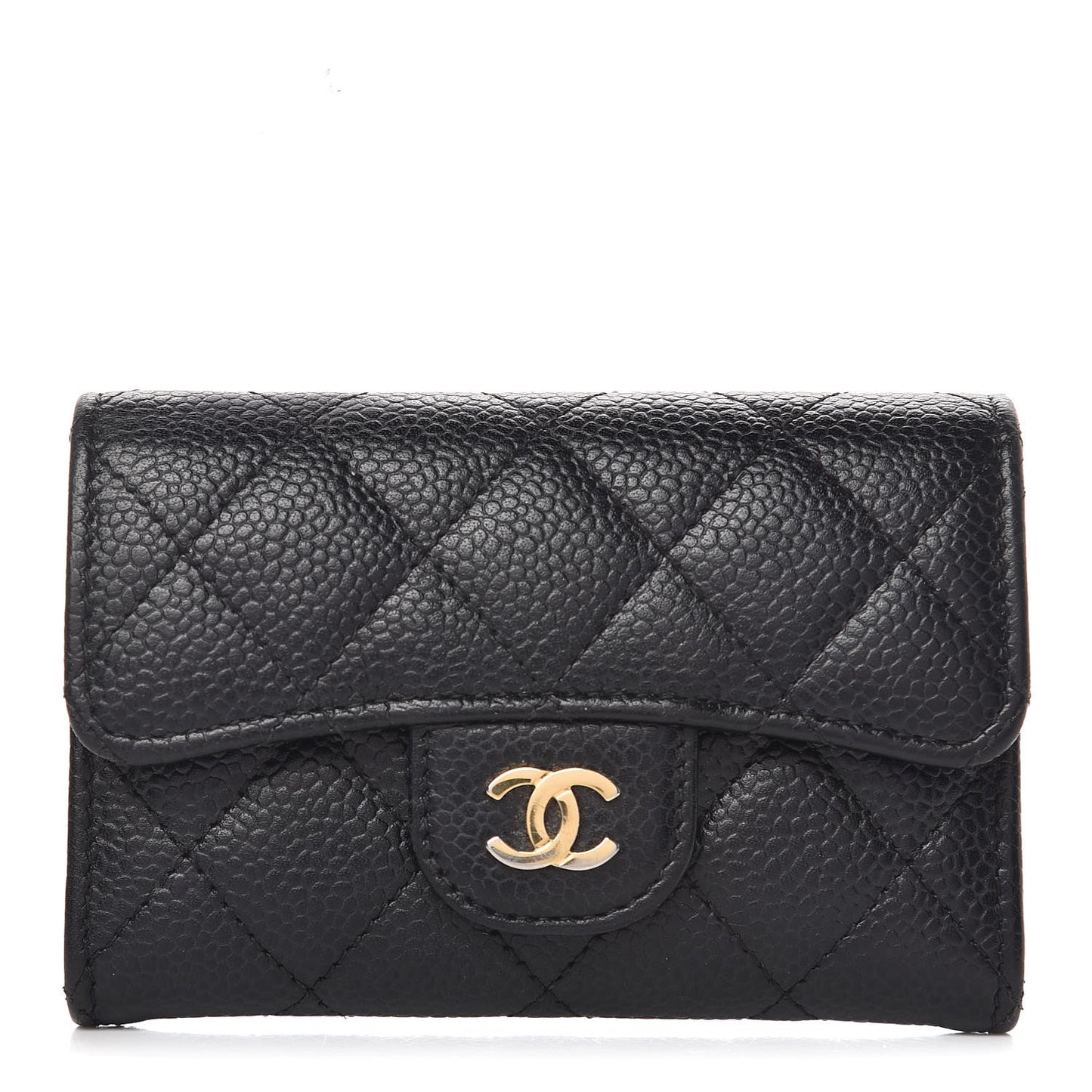 Caviar Quilted Flap Card Holder Black