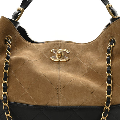 Chanel Suede Calfskin Shiny Lambskin Quilted Small Coco Base Shopping Bag Beige Black 8 of 10