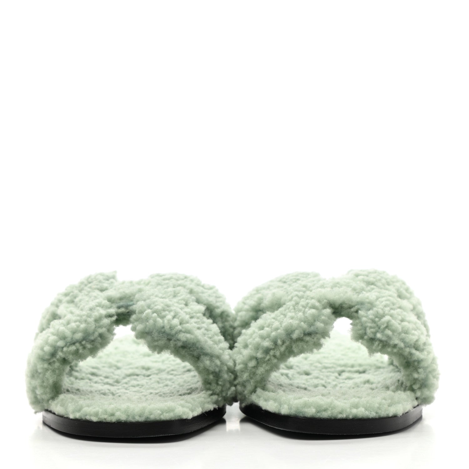 Hermes Woolskin Oran Sandals 36.5 Vert D’Eau 2 of 8