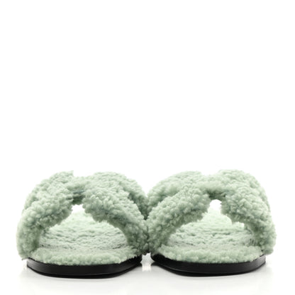 Hermes Woolskin Oran Sandals 36.5 Vert D’Eau 2 of 8