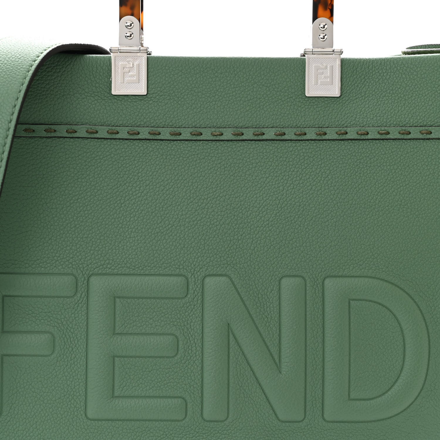 Fendi Vitello Cher Plexiglass Logo Debossed Medium Fendi Sunshine Shopper Tote Verde Islanda 7 of 9