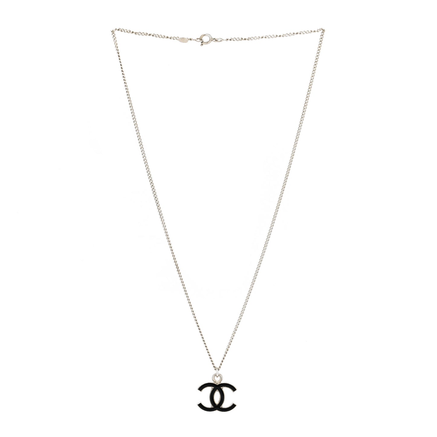 Enamel CC Necklace Black Silver