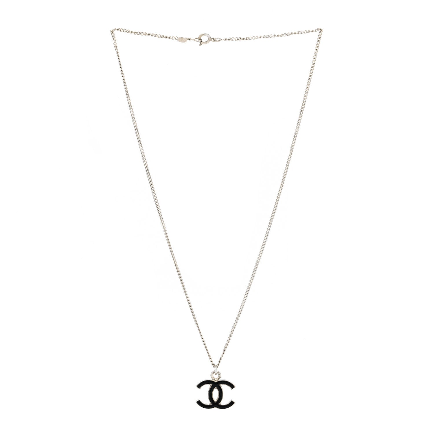 Chanel Enamel CC Necklace Black Silver 3 of 5