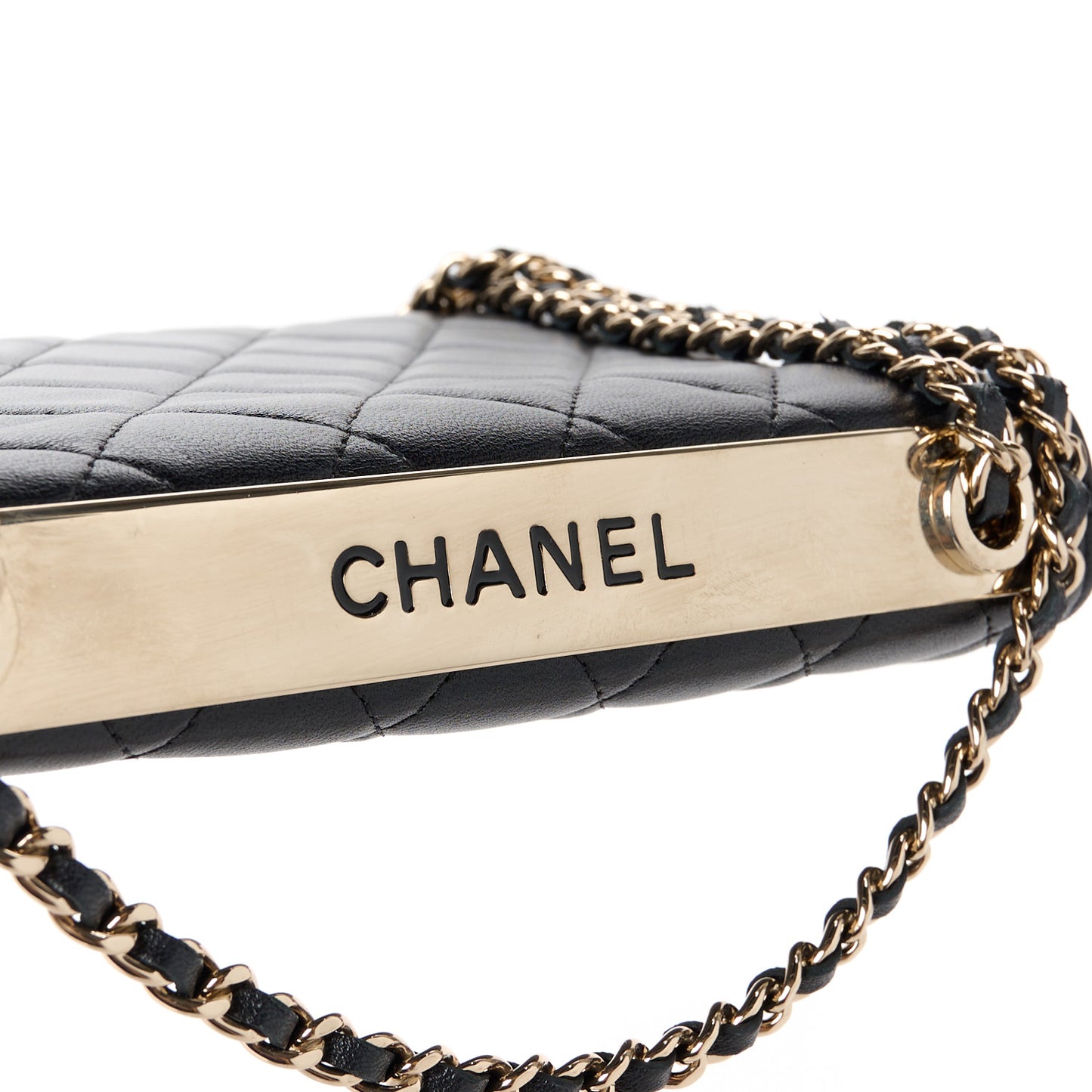 Lambskin Quilted Trendy CC Wallet On Chain WOC Black