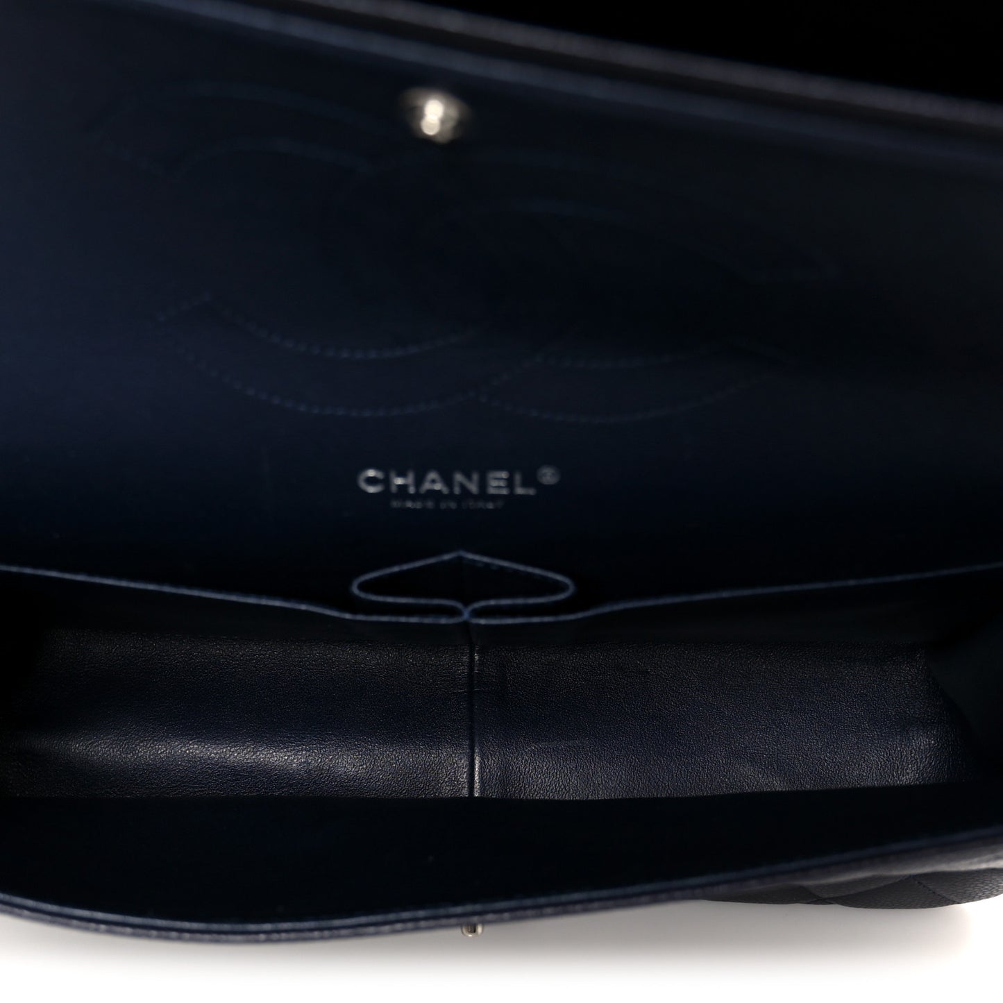 Caviar Quilted Jumbo Double Flap Navy Blue