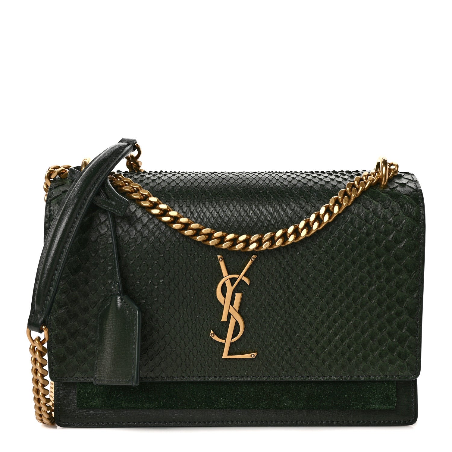 Saint Laurent Calfskin Snakeskin Suede Medium Monogram Sunset Vert Fonce 1 of 7