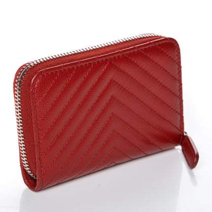 Chanel Caviar Chevron Quilted Zip Around Coin Purse Dark Red 3 of 7