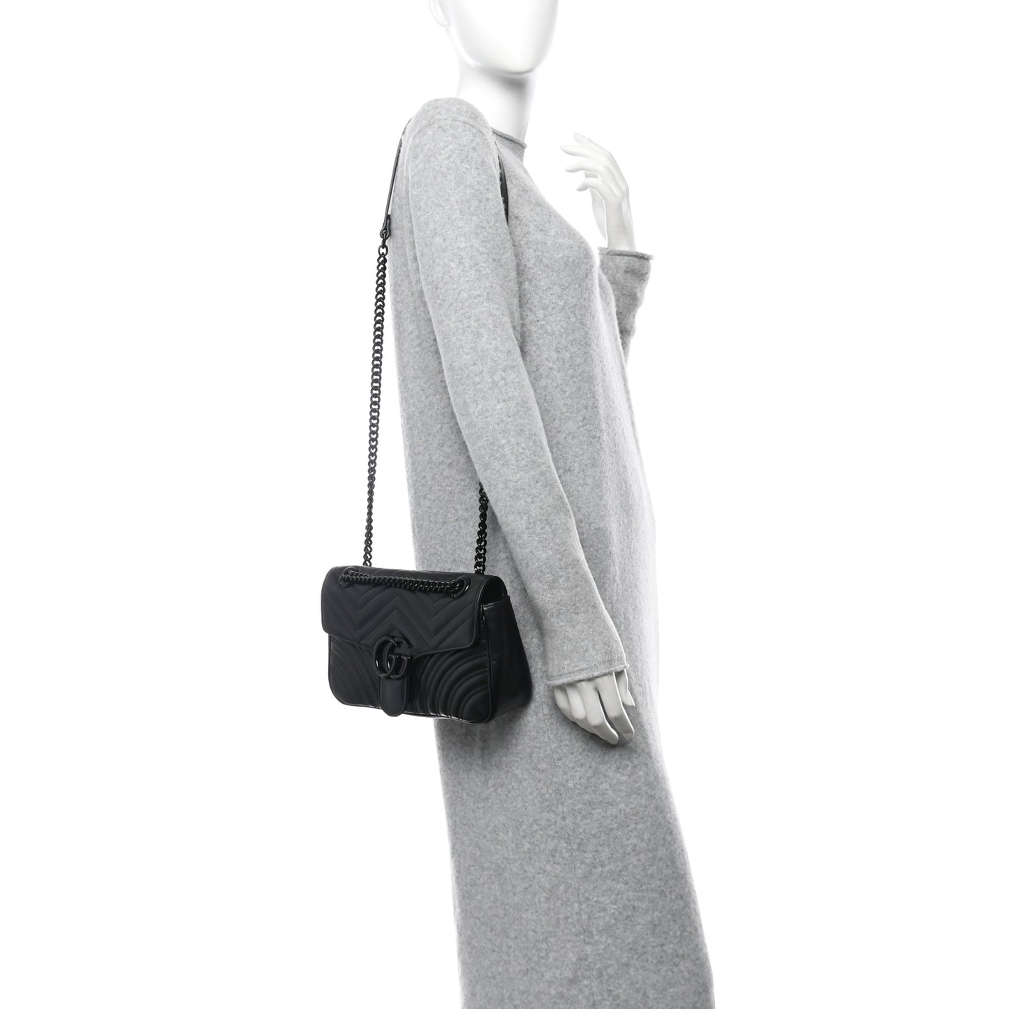 Calfskin Matelasse Monochrome Small GG Marmont Shoulder Bag Black