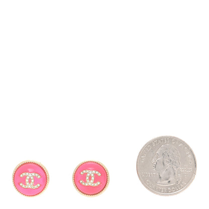 Chanel Resin Crystal Chain CC Round Earrings Gold Pink 2 of 5