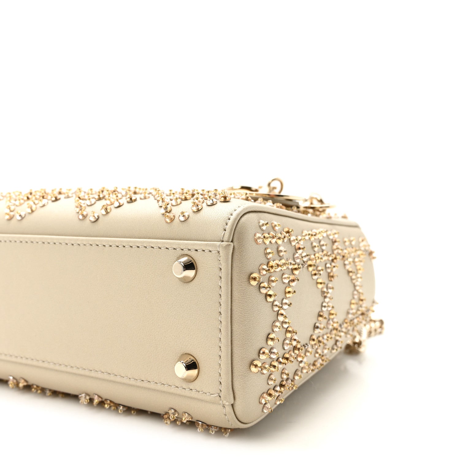Christian Dior Metallic Lambskin Crystal Cannage Mini Lady Dior