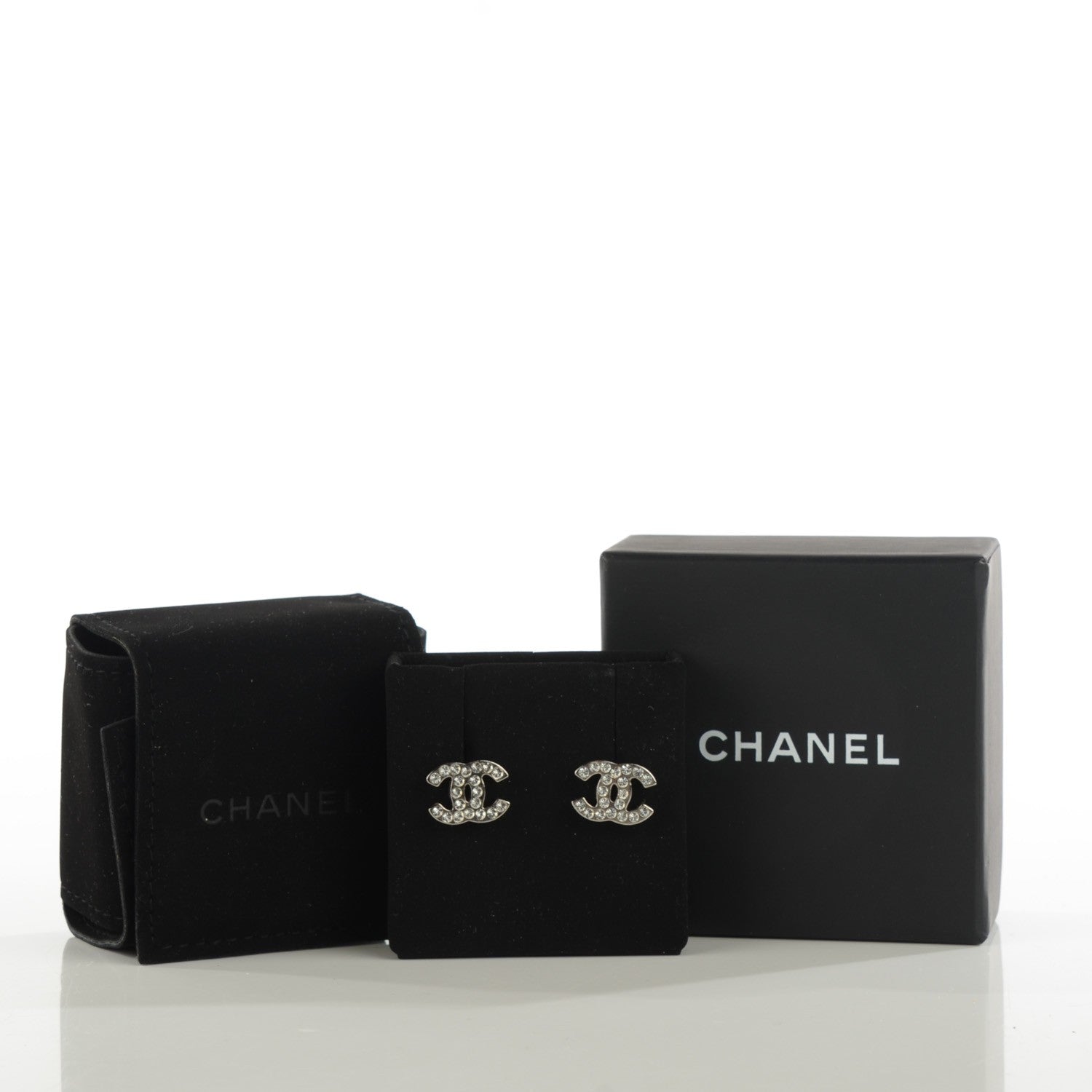 Chanel Crystal Timeless CC Earrings Silver 5 of 5