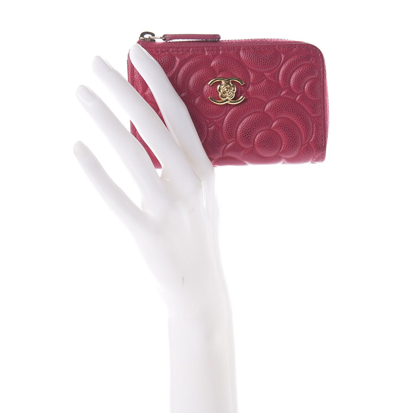 Caviar Camellia Embossed Key Holder Case Fuchsia